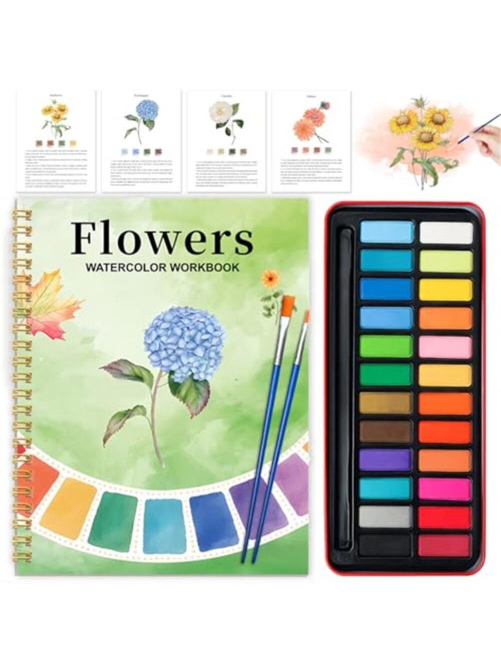 Watercolor Workbook - Coloring Book Beginner Friendly Painting Kit, Watercolor